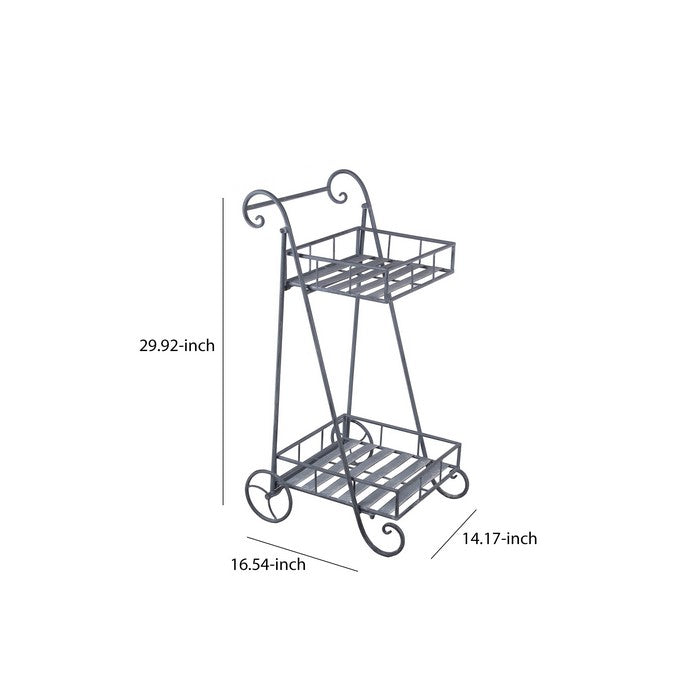 Industrial Style 2 Tier Metal Planter Cart with scroll Design Frame, Gray