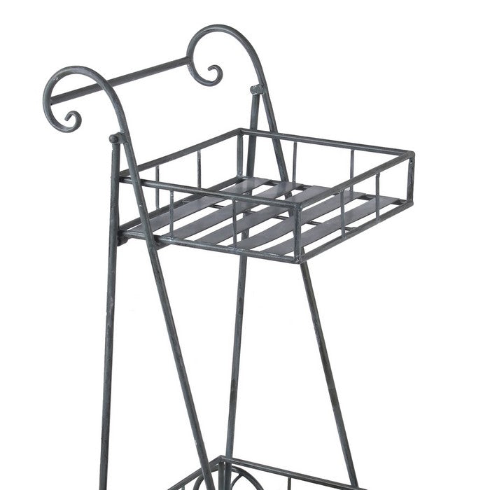 Industrial Style 2 Tier Metal Planter Cart with scroll Design Frame, Black