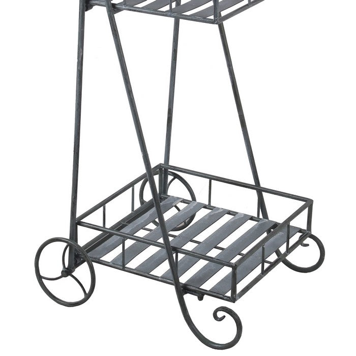 Industrial Style 2 Tier Metal Planter Cart with scroll Design Frame, Black
