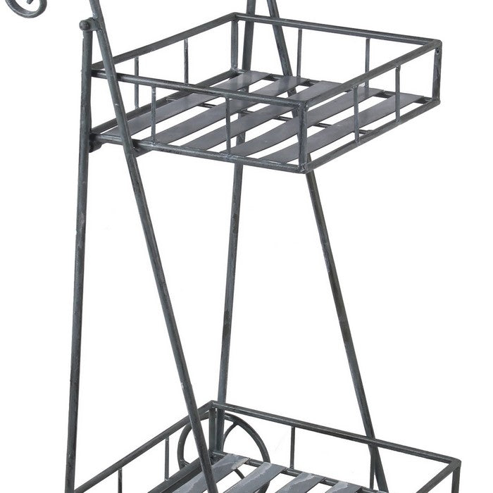 Industrial Style 2 Tier Metal Planter Cart with scroll Design Frame, Black