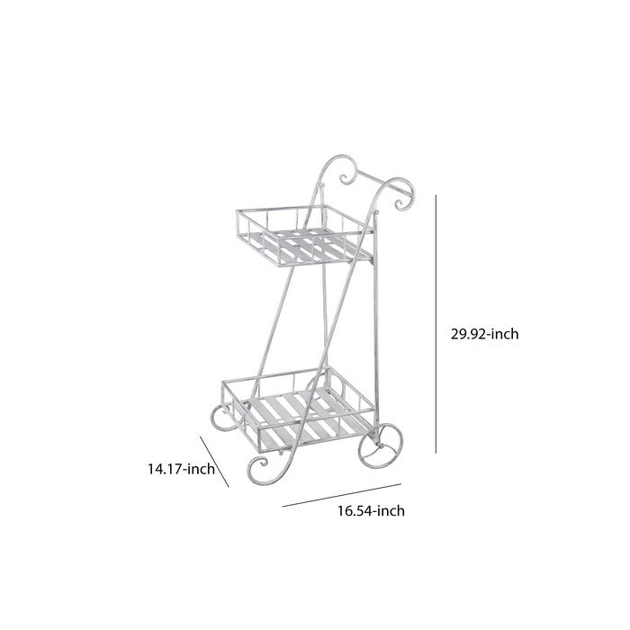 Industrial 2 Tier Metal Planter Cart with scroll Design Frame, Washed White