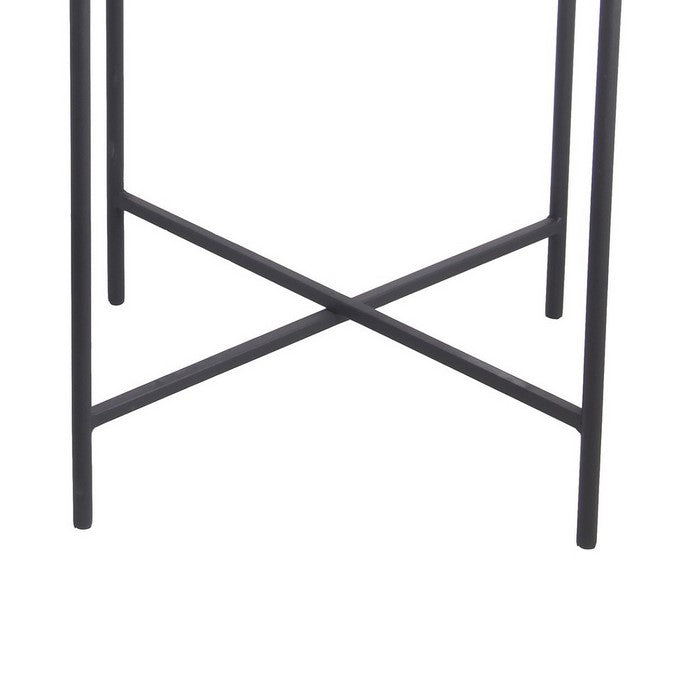 Diamond Pattern Metal and Wood Plant Stand, Set of 2, Brown and Black