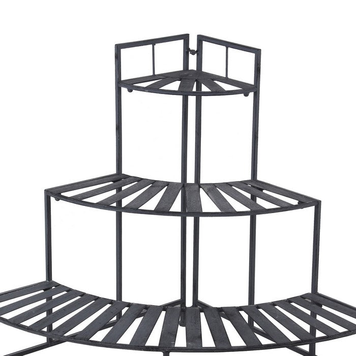 Slatted Design Adjustable 3 Tier Metal Plant Stand, Gray
