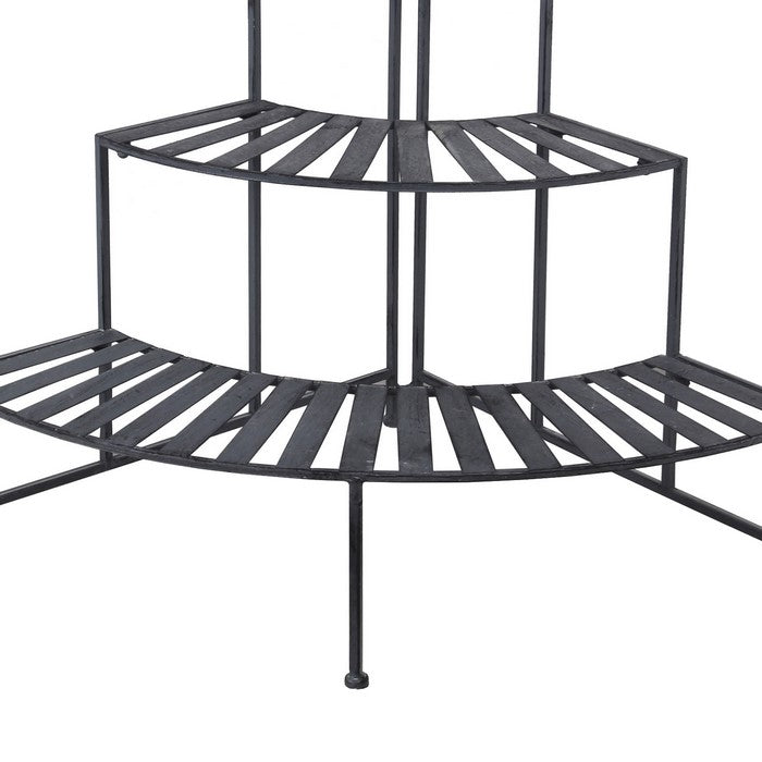 Slatted Design Adjustable 3 Tier Metal Plant Stand, Gray