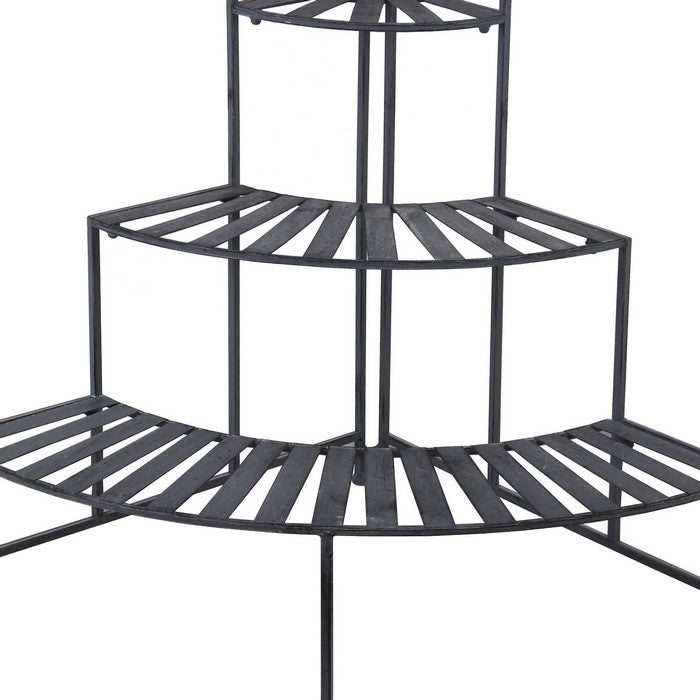 Slatted Design Adjustable 3 Tier Metal Plant Stand, Gray