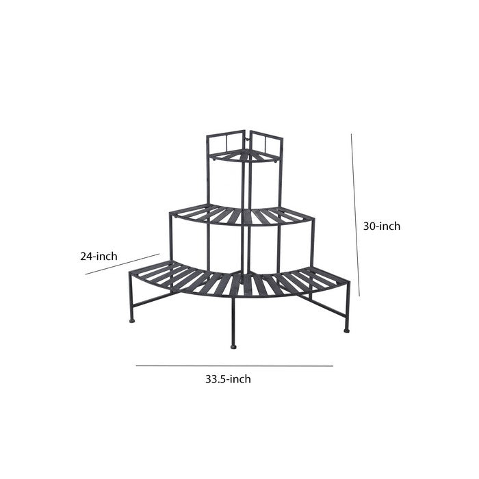 Slatted Design Adjustable 3 Tier Metal Plant Stand, Gray