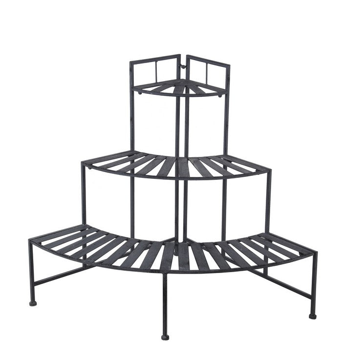 Slatted Design Adjustable 3 Tier Metal Plant Stand, Gray