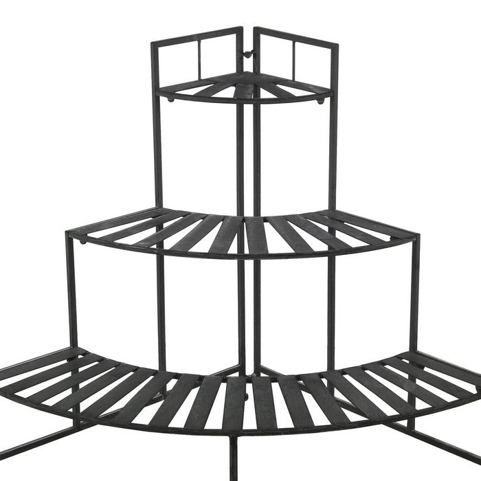 Slatted Design Adjustable 3 Tier Metal Plant Stand, Black