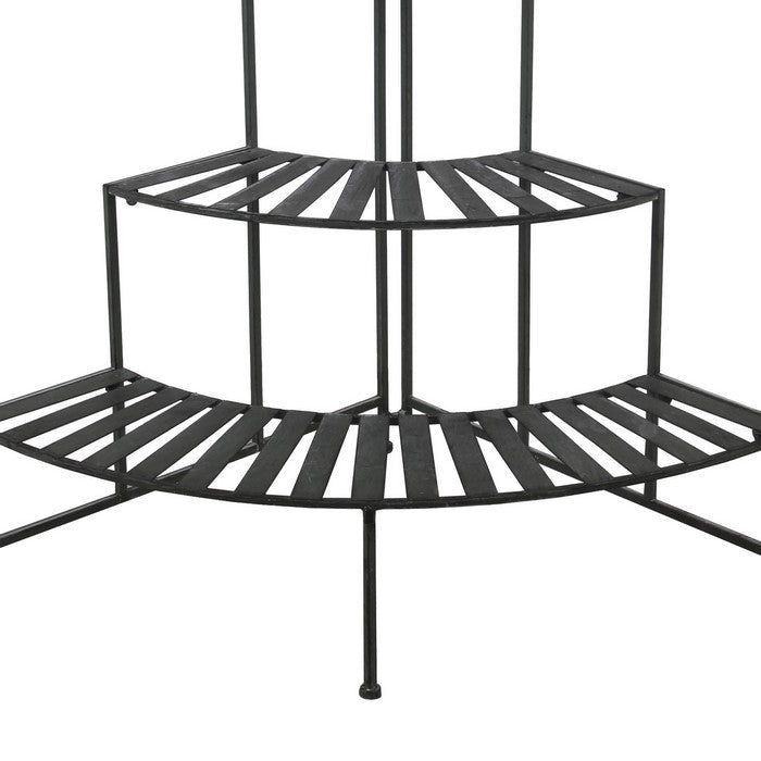 Slatted Design Adjustable 3 Tier Metal Plant Stand, Black