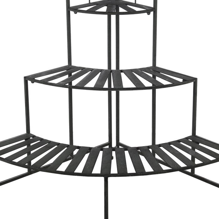 Slatted Design Adjustable 3 Tier Metal Plant Stand, Black