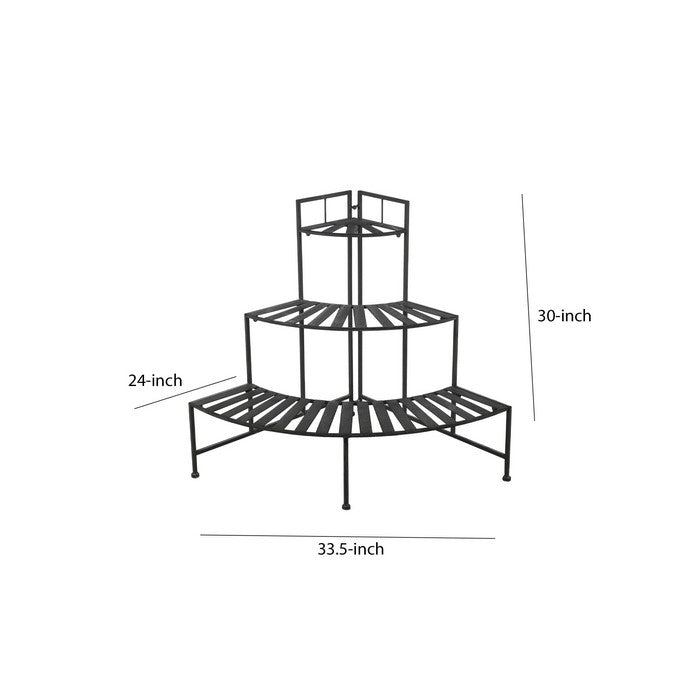Slatted Design Adjustable 3 Tier Metal Plant Stand, Black
