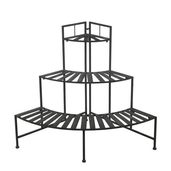 Slatted Design Adjustable 3 Tier Metal Plant Stand, Black