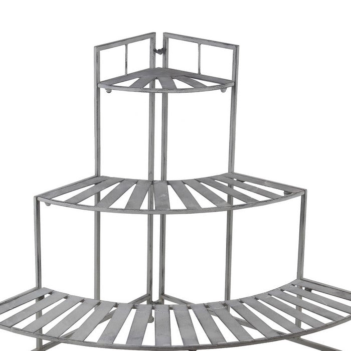 Slatted Design Adjustable 3 Tier Metal Plant Stand, Washed White