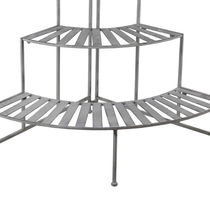 Slatted Design Adjustable 3 Tier Metal Plant Stand, Washed White