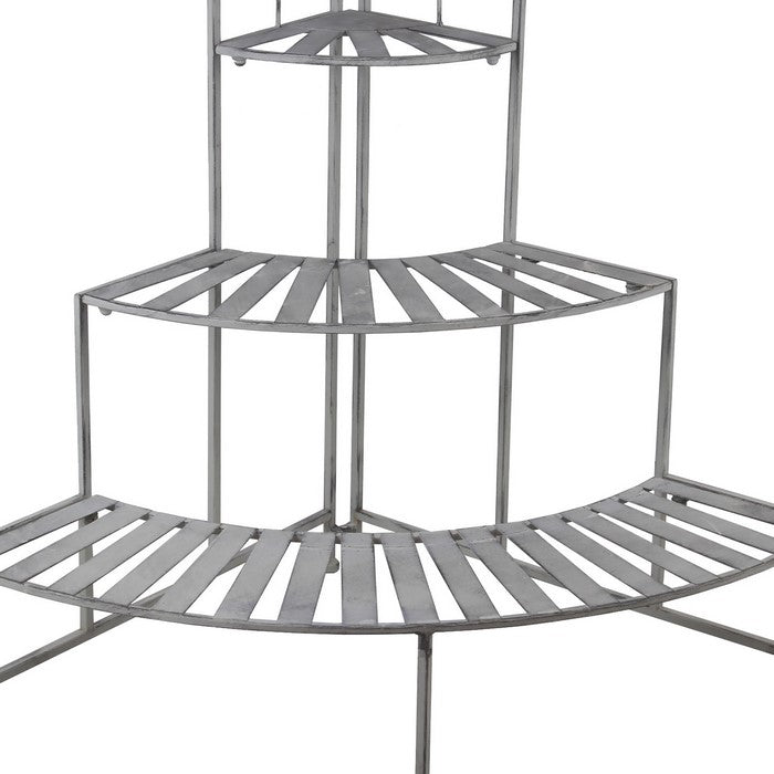 Slatted Design Adjustable 3 Tier Metal Plant Stand, Washed White