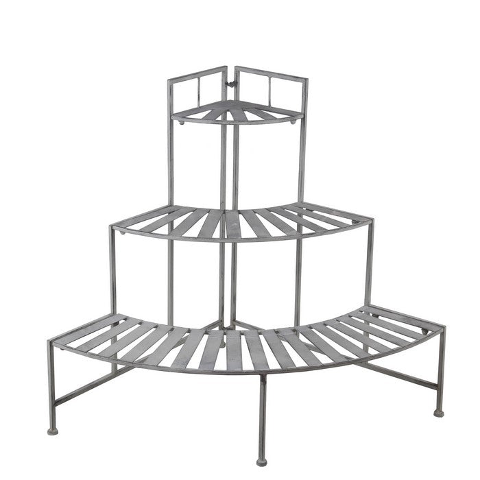 Slatted Design Adjustable 3 Tier Metal Plant Stand, Washed White