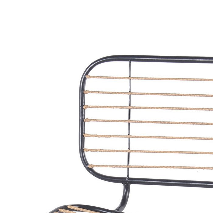 Industrial Style Metal Chair with Slatted Rattan Seating, Black and Beige