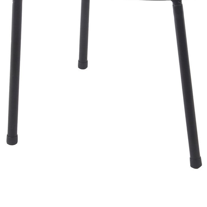 Industrial Style Metal Chair with Slatted Rattan Seating, Black and Beige