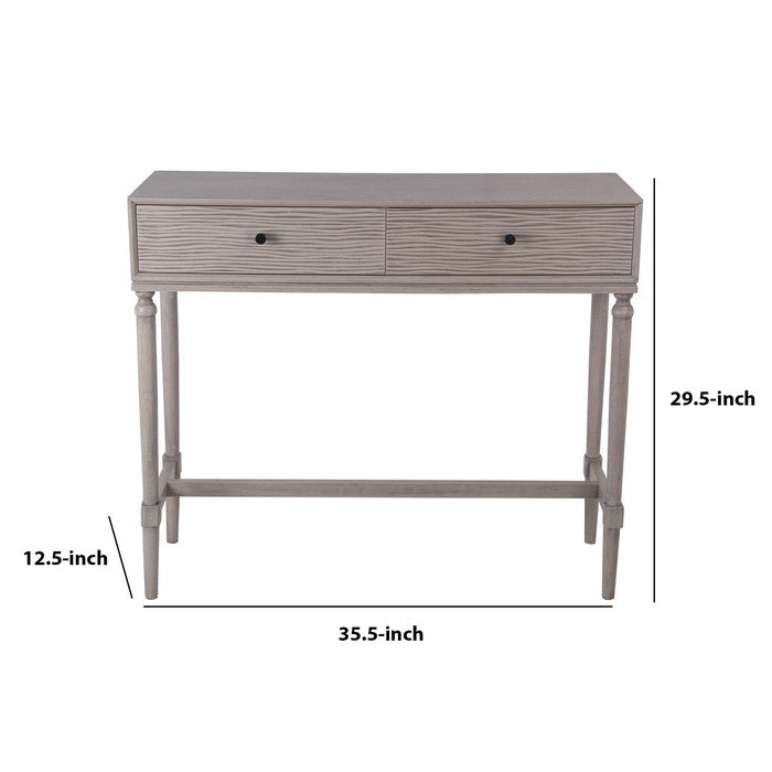 2 Drawer Wooden Console Table with Turned Legs, Taupe Gray