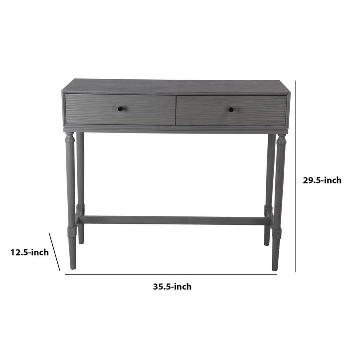 2 Drawer Wooden Console Table with Turned Legs, Gray