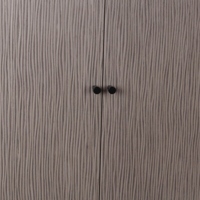 2 Door Wooden Cabinet with Vertical Streamline Pattern, Taupe Gray
