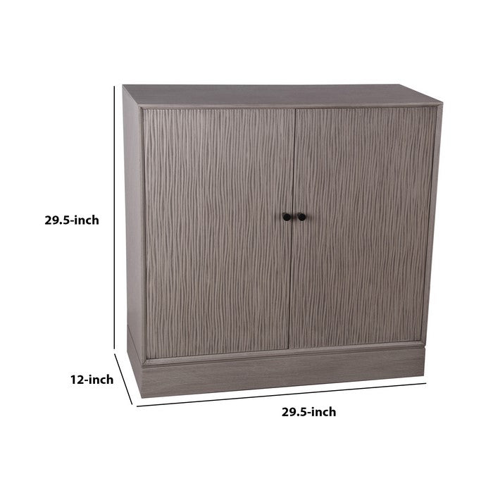 2 Door Wooden Cabinet with Vertical Streamline Pattern, Taupe Gray