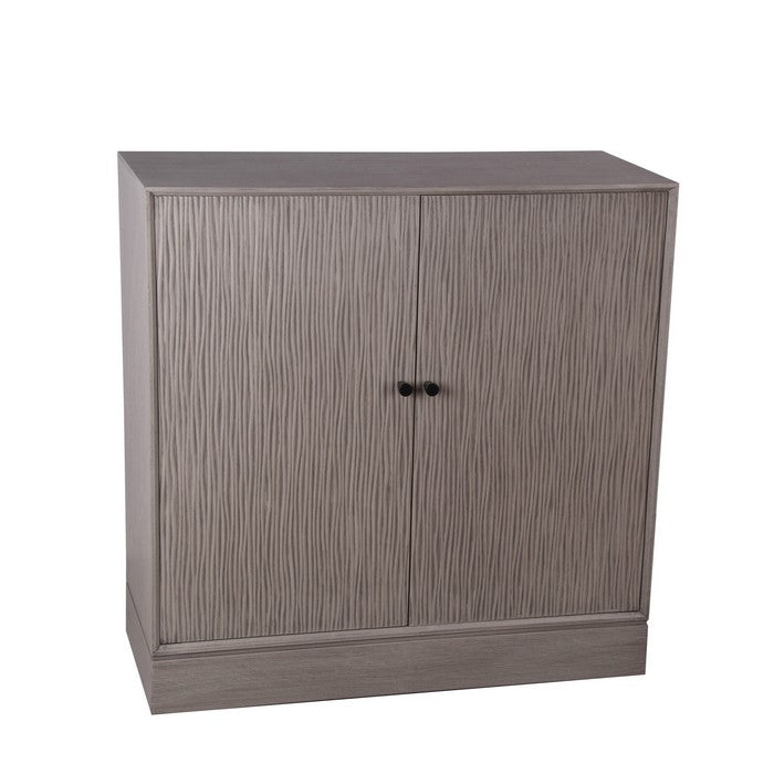 2 Door Wooden Cabinet with Vertical Streamline Pattern, Taupe Gray