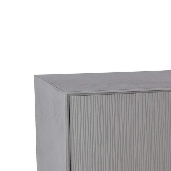 2 Door Wooden Cabinet with Vertical Streamline Pattern, Gray