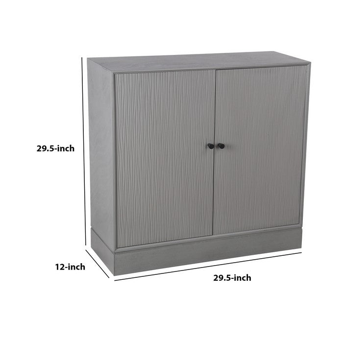 2 Door Wooden Cabinet with Vertical Streamline Pattern, Gray