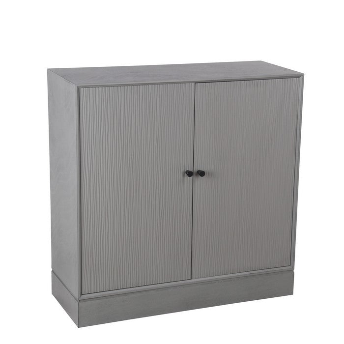 2 Door Wooden Cabinet with Vertical Streamline Pattern, Gray