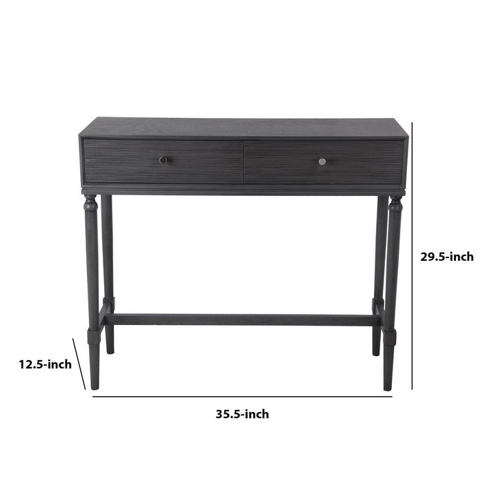 2 Drawer Wooden Console Table with Turned Legs, Dark Gray