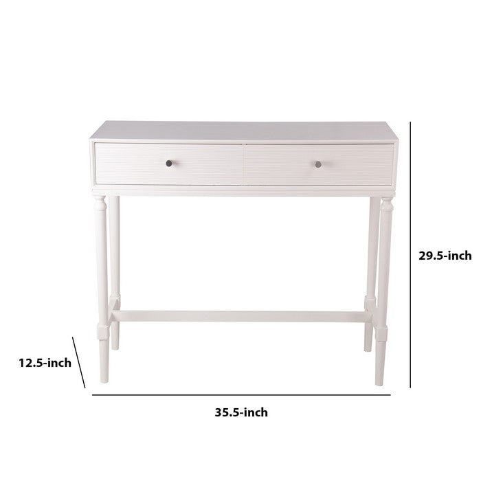 2 Drawer Wooden Console Table with Turned Legs, White