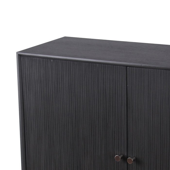 2 Door Wooden Cabinet with Vertical Streamline Pattern, Dark Gray