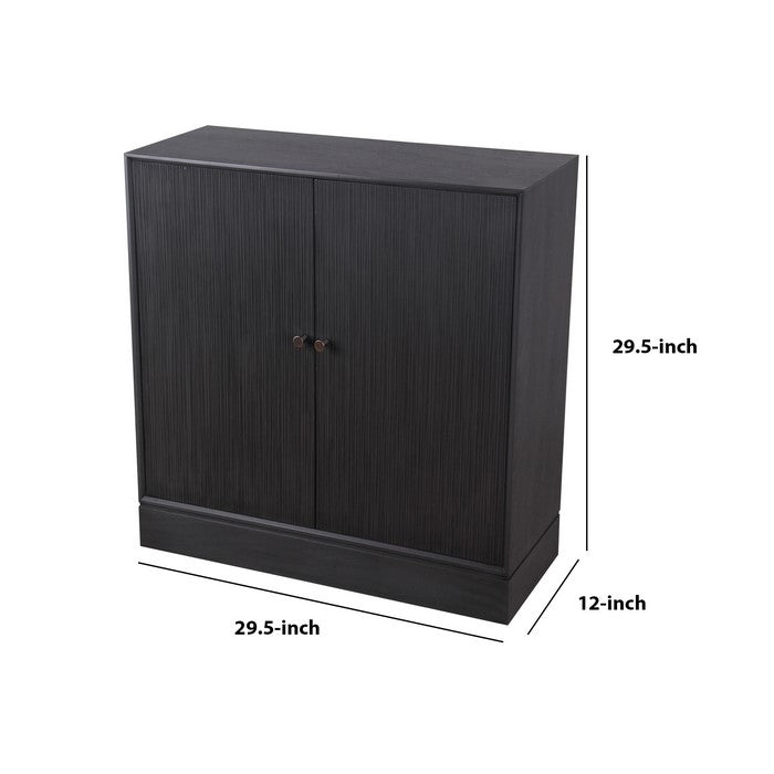2 Door Wooden Cabinet with Vertical Streamline Pattern, Dark Gray