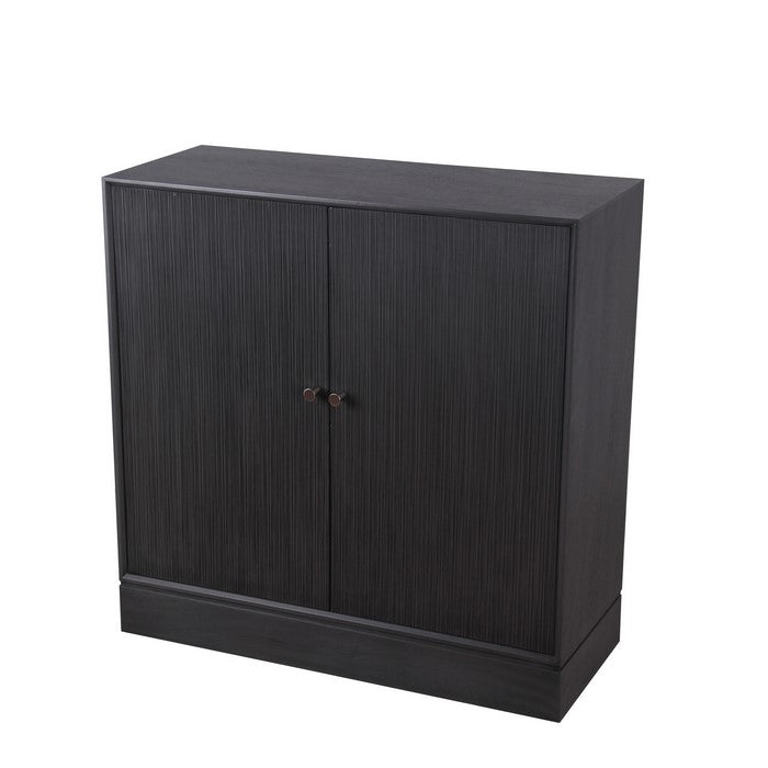 2 Door Wooden Cabinet with Vertical Streamline Pattern, Dark Gray