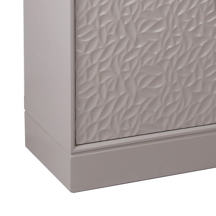 2 Door Wooden Cabinet with Embossed Leaf Texture, Light Gray