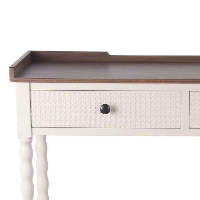 2 Drawer Wooden Console with Tray Top and Open Bottom Shelf,White and Brown