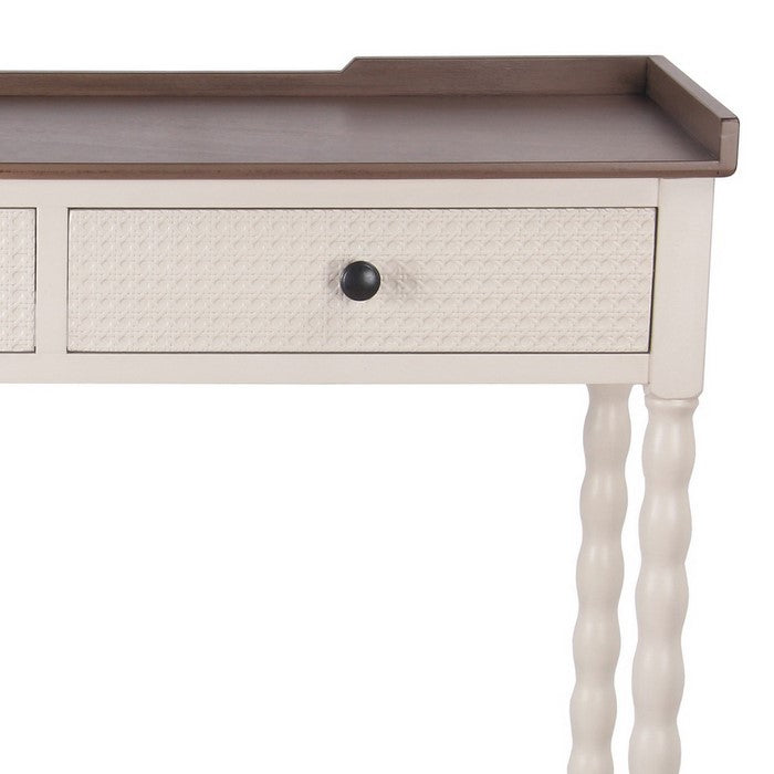2 Drawer Wooden Console with Tray Top and Open Bottom Shelf,White and Brown