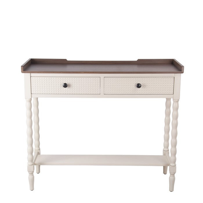 2 Drawer Wooden Console with Tray Top and Open Bottom Shelf,White and Brown