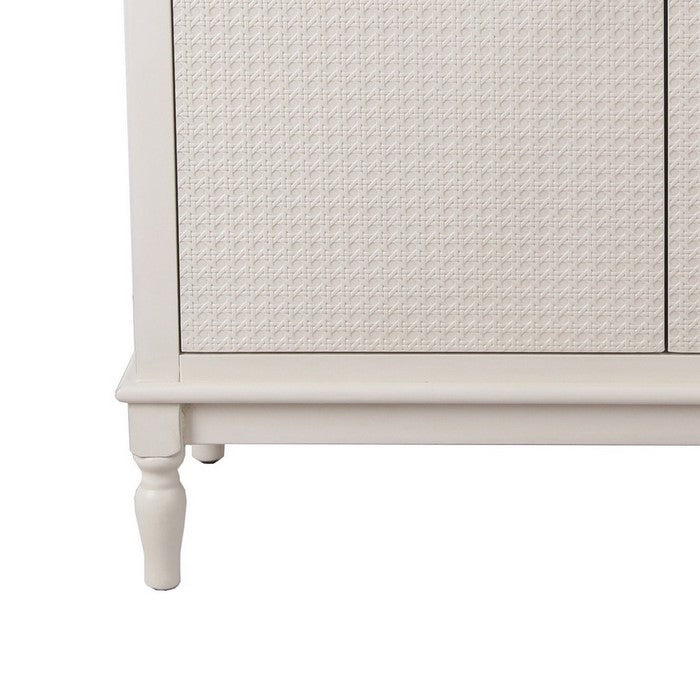2 Door Wooden Cabinet with Tray Top and Turned Legs, White and Brown