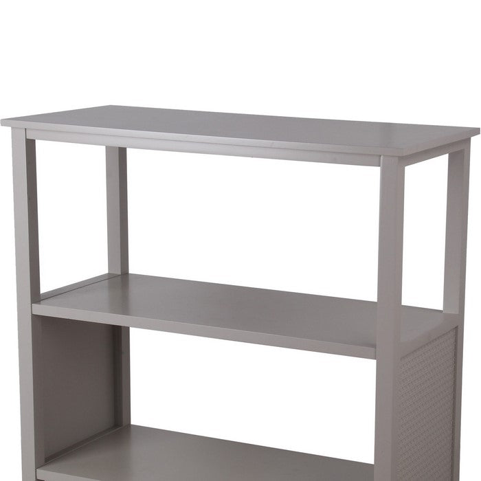 3 Tier Wooden Accent Stand with Texture Side Panels, Light Gray