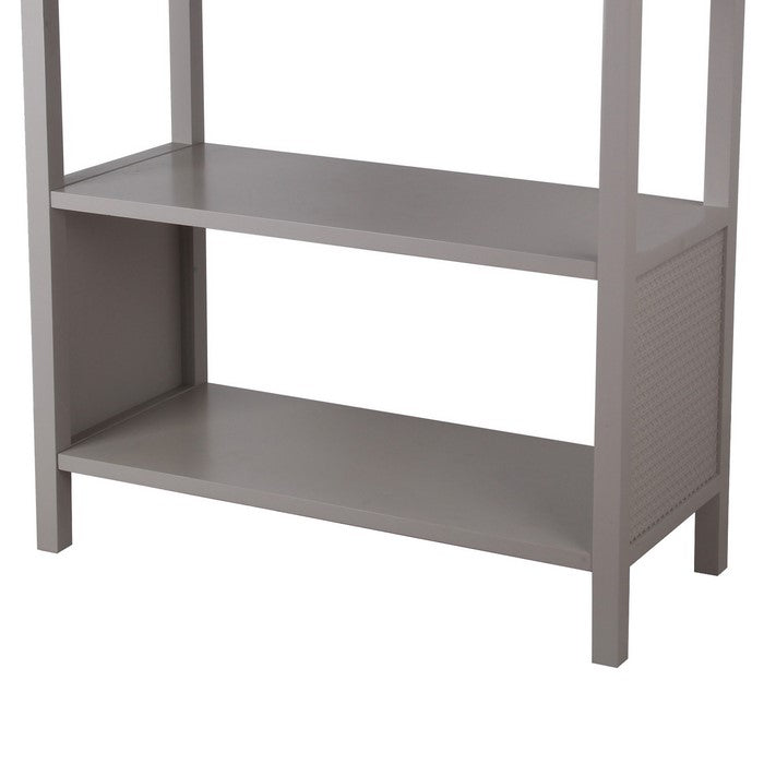 3 Tier Wooden Accent Stand with Texture Side Panels, Light Gray