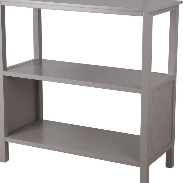 3 Tier Wooden Accent Stand with Texture Side Panels, Light Gray