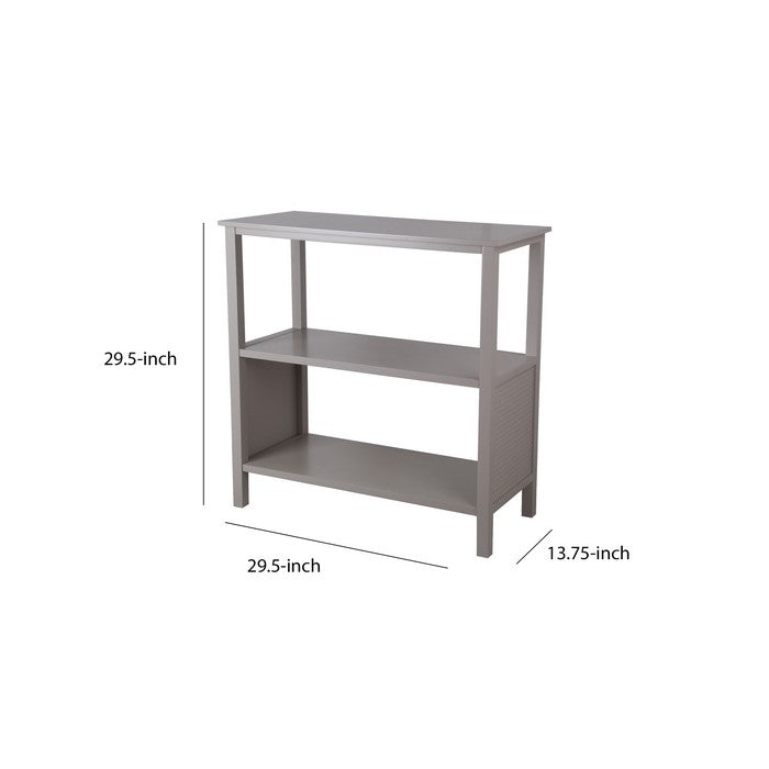 3 Tier Wooden Accent Stand with Texture Side Panels, Light Gray