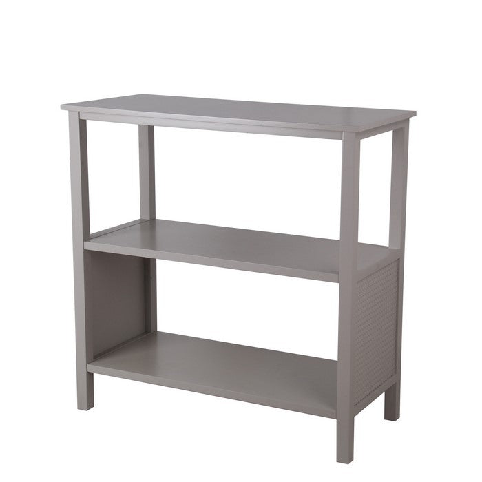 3 Tier Wooden Accent Stand with Texture Side Panels, Light Gray