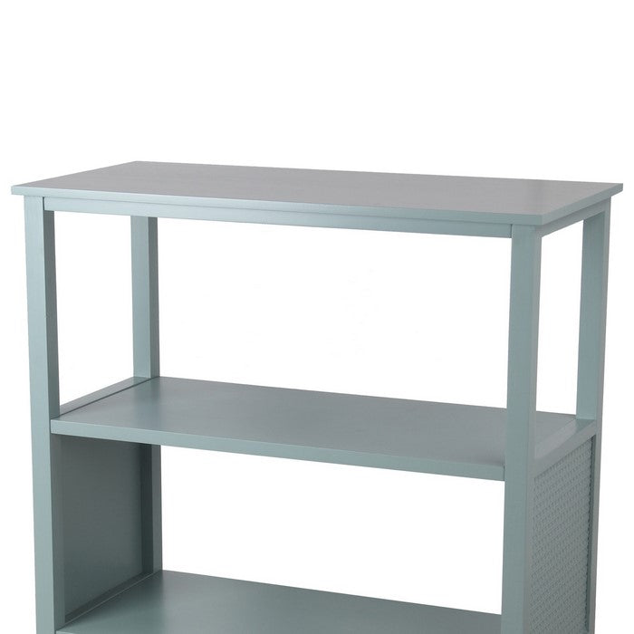 3 Tier Wooden Accent Stand with Texture Side Panels, Sage Blue