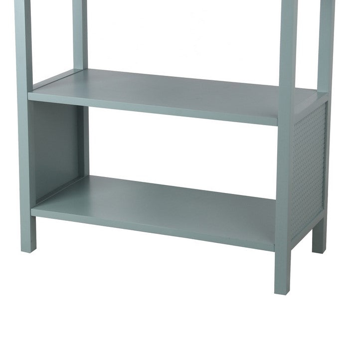 3 Tier Wooden Accent Stand with Texture Side Panels, Sage Blue