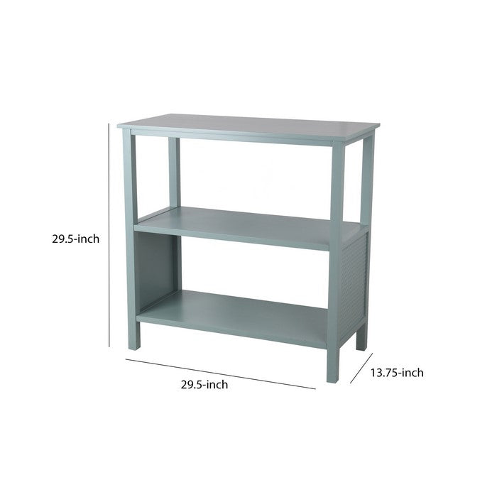 3 Tier Wooden Accent Stand with Texture Side Panels, Sage Blue