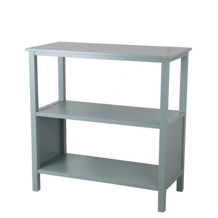 3 Tier Wooden Accent Stand with Texture Side Panels, Sage Blue