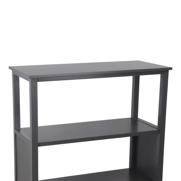 3 Tier Wooden Accent Stand with Texture Side Panels, Dark Gray
